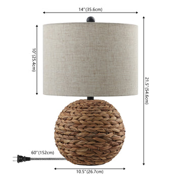 Camilo 21.5" Modern Coastal Woven Rattan Globe LED Table Lamp